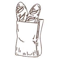 Icon einer Einkaufstüte aus Papier mit 2 Baguettes drin